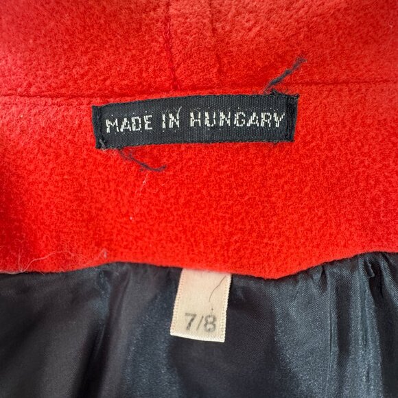 Vintage 80s coat, red, wool, nylon, cachemire, attached scarf, size 16/18 (L/XL) - Picture 10 of 16